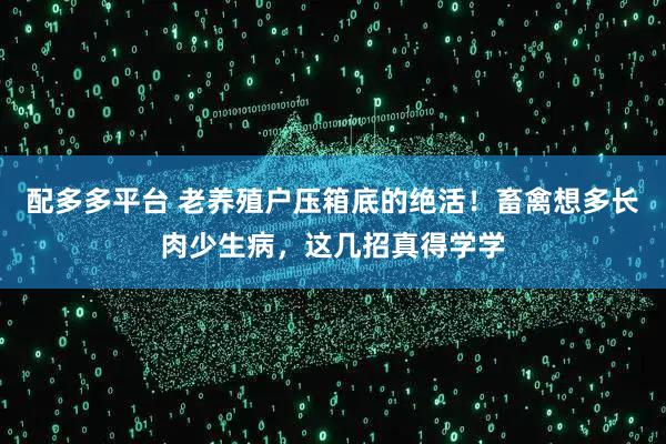配多多平台 老养殖户压箱底的绝活！畜禽想多长肉少生病，这几招真得学学