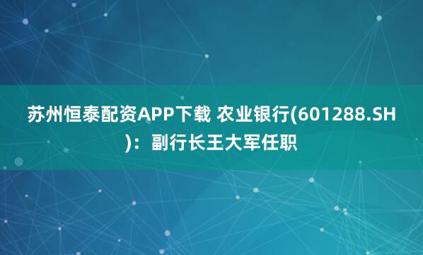 苏州恒泰配资APP下载 农业银行(601288.SH)：副行长王大军任职